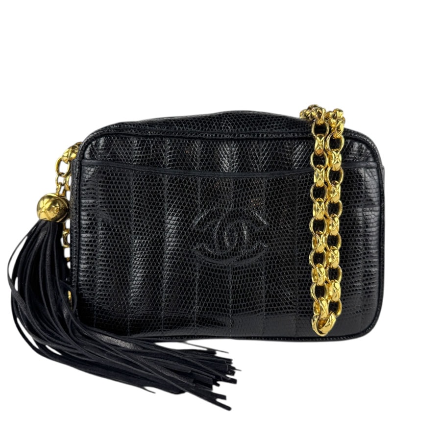 シャネル CHANEL ショルダーバッグ リザード ブラック レディース【中古】 z7407