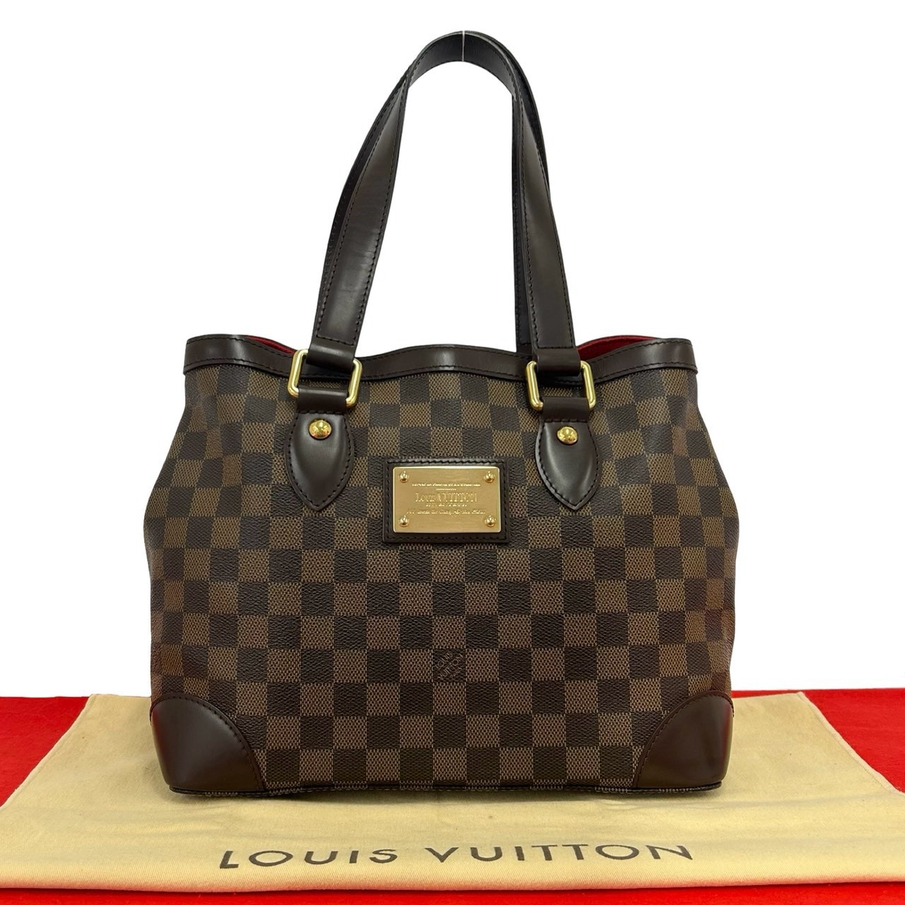 LOUIS VUITTON ルイヴィトン ハムステッド PM ダミエ ロゴ プレート 金具 レザー PVC ハンドバッグ ブラウン
 141-1