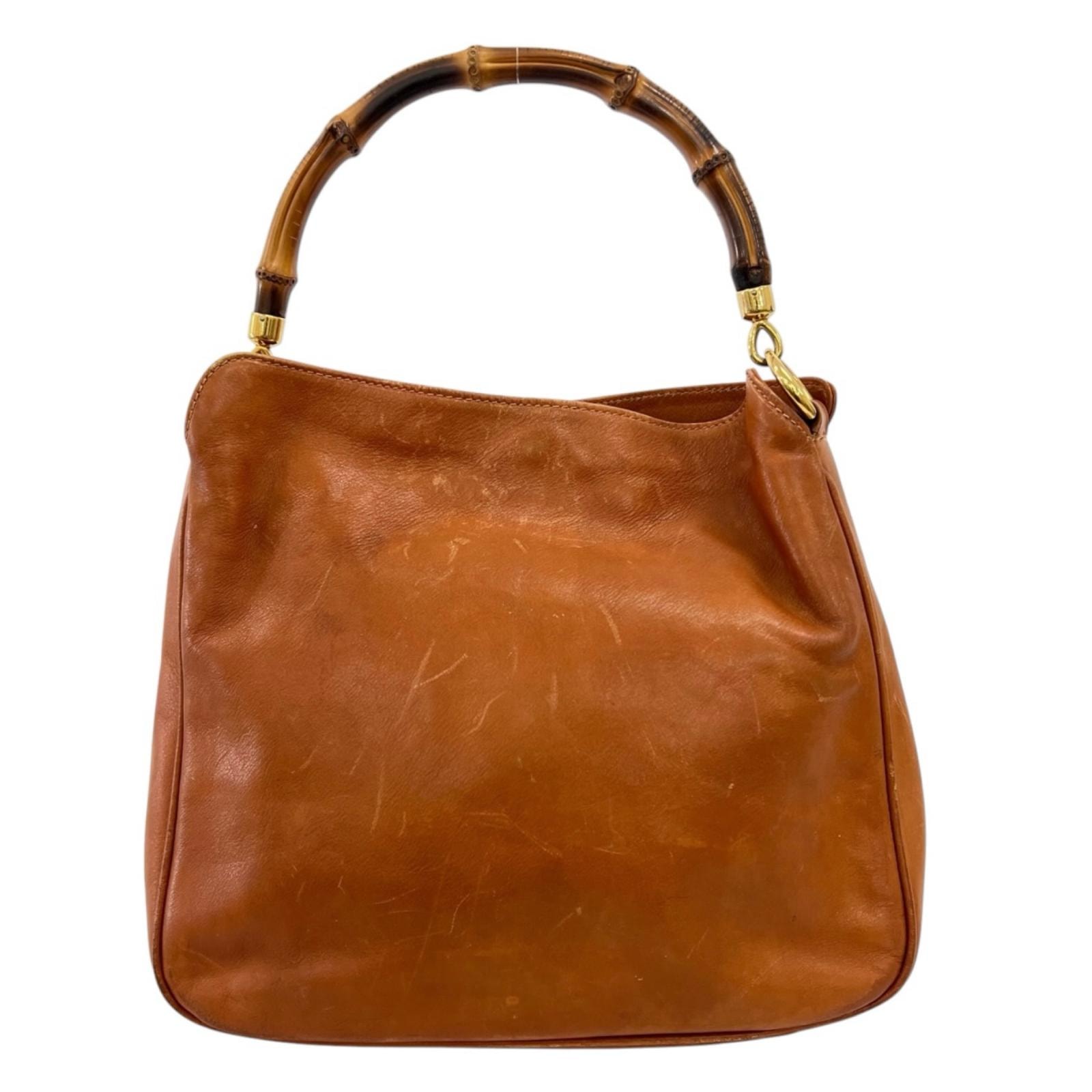 GUCCI グッチ バンブー 1638 ハンドバッグ スムースレザー/バンブー ブラウン レディース【中古】