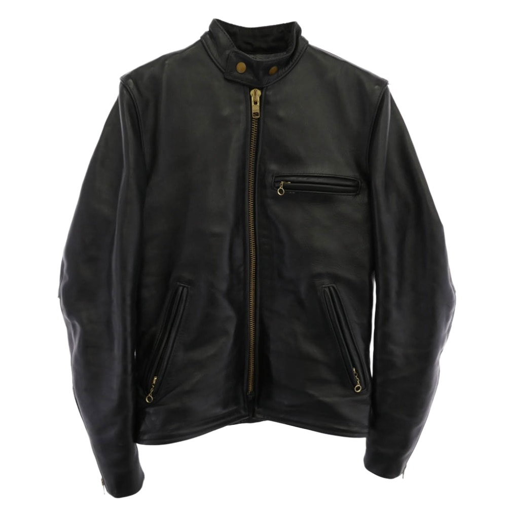 VANSON バンソン ライダースジャケット TYPE B 裏地フリースライナー付属 シングルライダースジャケット レザージャケット ブラック系 34【中古】