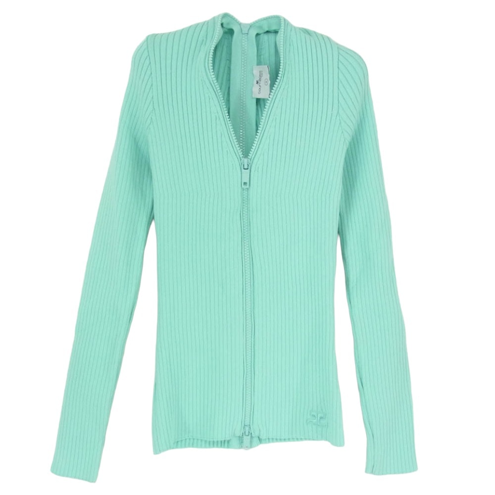 courreges クレージュ カーディガン 23SS 123MGI007FI00017017 Ribbed-knit Zip-up Cardigan ジップアップ カーディガン ライトブルー系 S【中古】