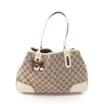グッチ GUCCI プリンシー シェリーライン GGキャンバス トートバッグ バッグ キャンバス レザー レディース ベージュ系 / ホワイト系 163805 【中古】