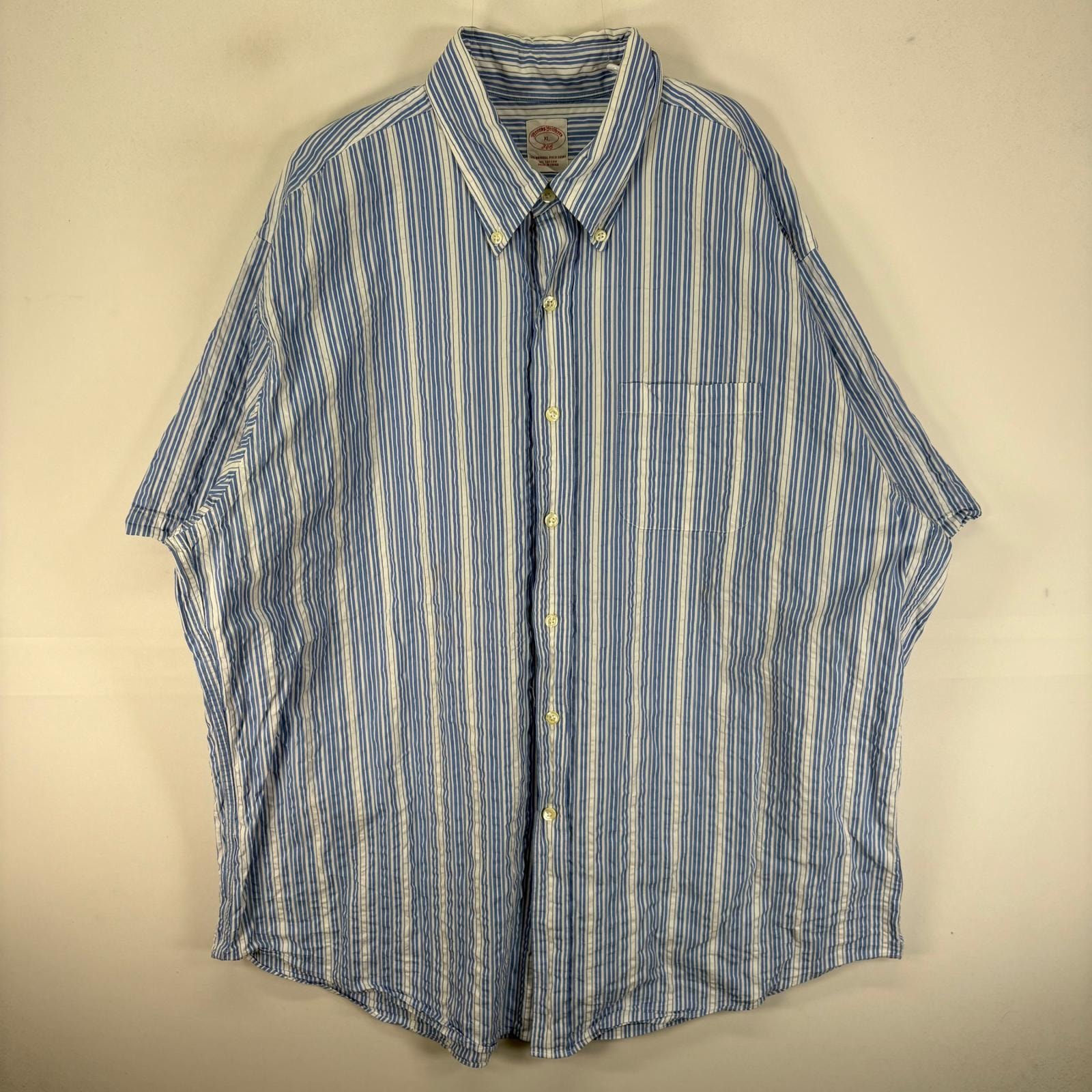 古着 ブルックスブラザーズ Brooks Brothers シアサッカー 長袖シャツ ボタンダウン XL  ブルー系 ストライプ メンズ