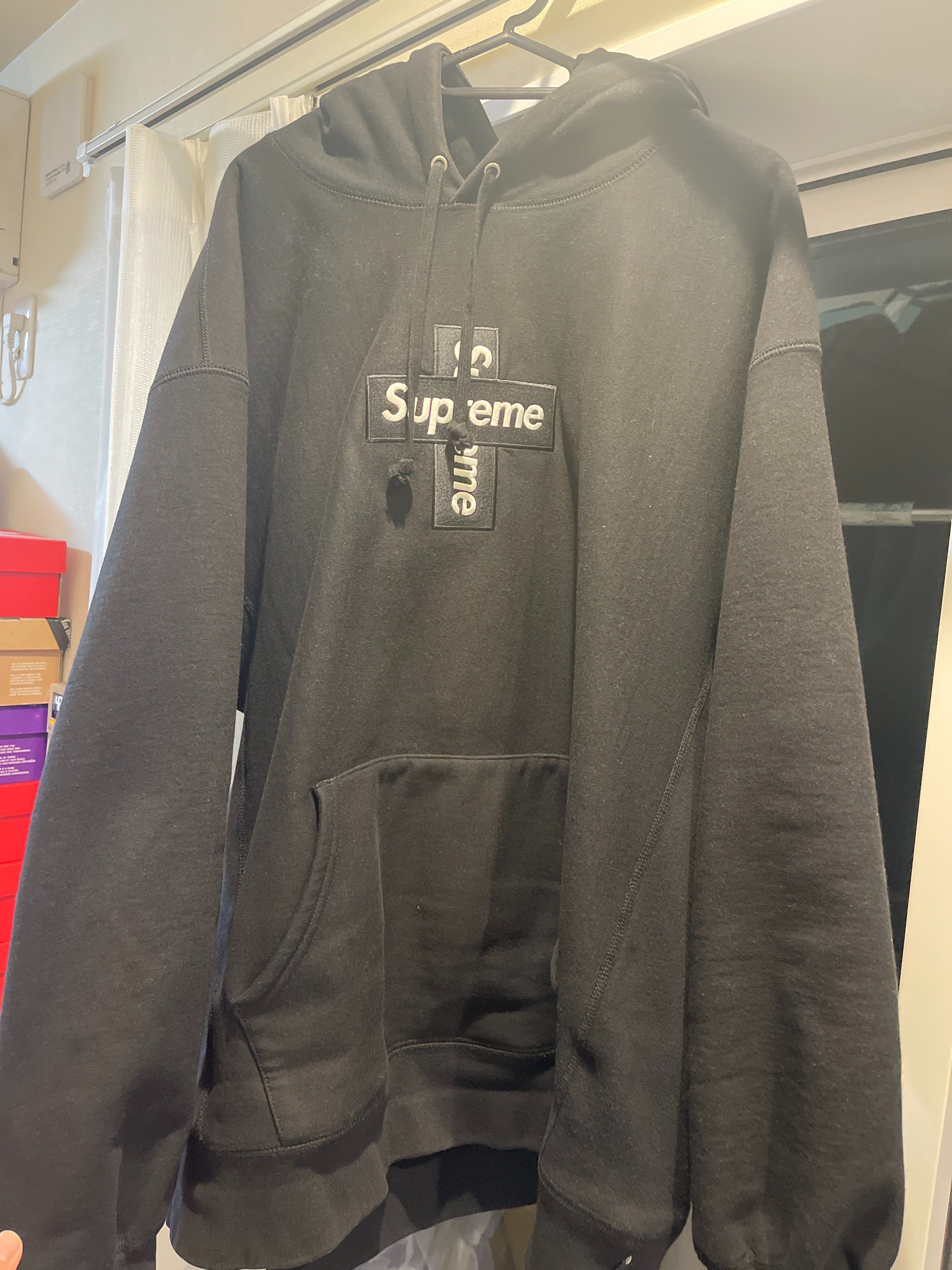 Supreme Cross Box Logo Hooded Sweatshirt "Black"