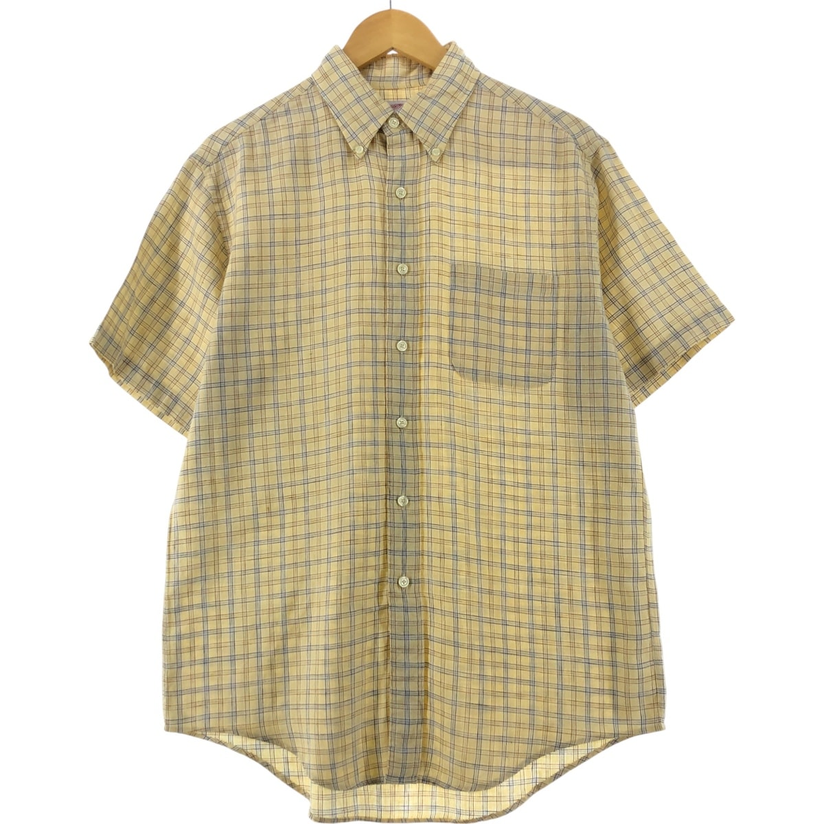 古着 ブルックスブラザーズ Brooks Brothers Est.1818 チェック柄 半袖 リネン ボタンダウンシャツ メンズM相当/eaa536098