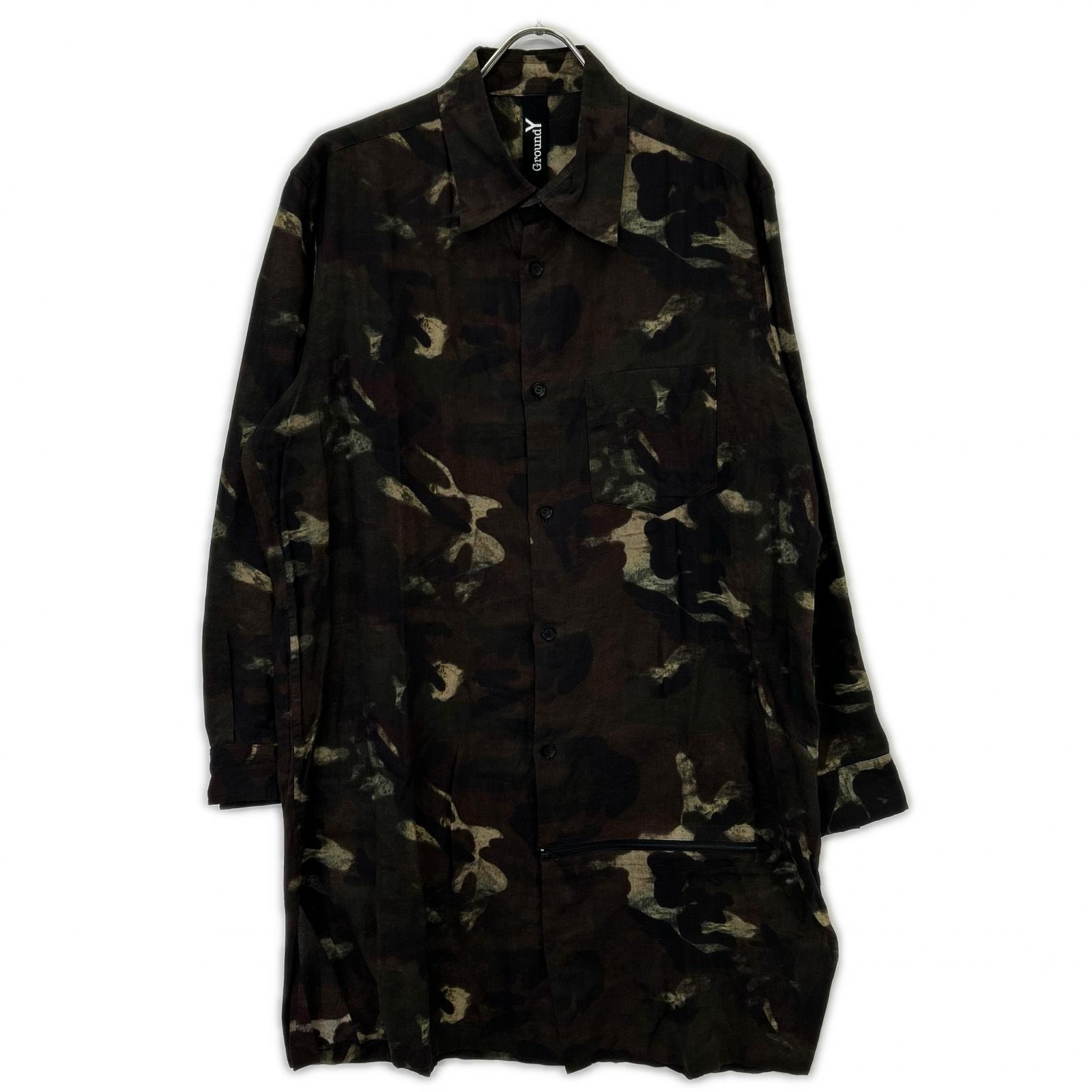 グラウンドワイ ブラウン 24SS  GS-B13-201 リネン カモフラ デザインシャツ 3