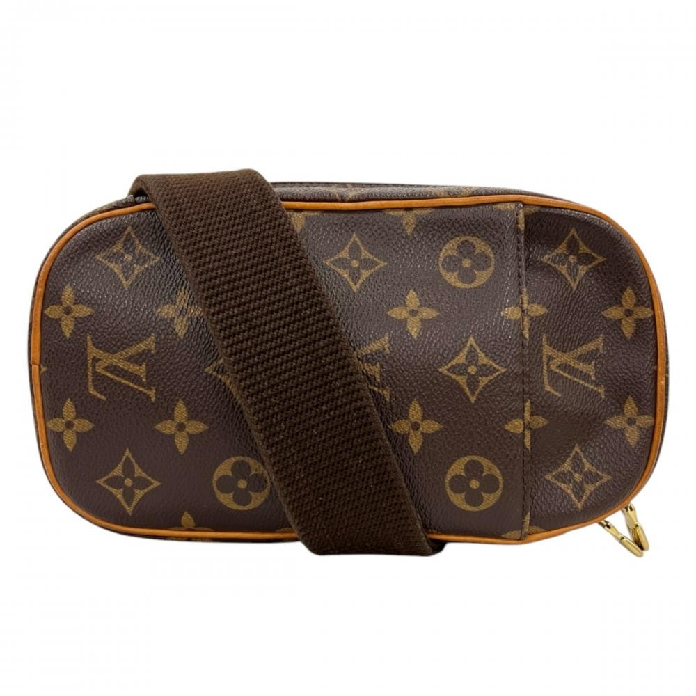 LOUIS VUITTON ルイヴィトン ボディバッグ ポシェット・ガンジュ ウエストポーチ ダブルファスナー 斜め掛け M51870 モノグラムキャンバス ブラウン 茶 ゴールド金具 ユニセックス【中古品】
