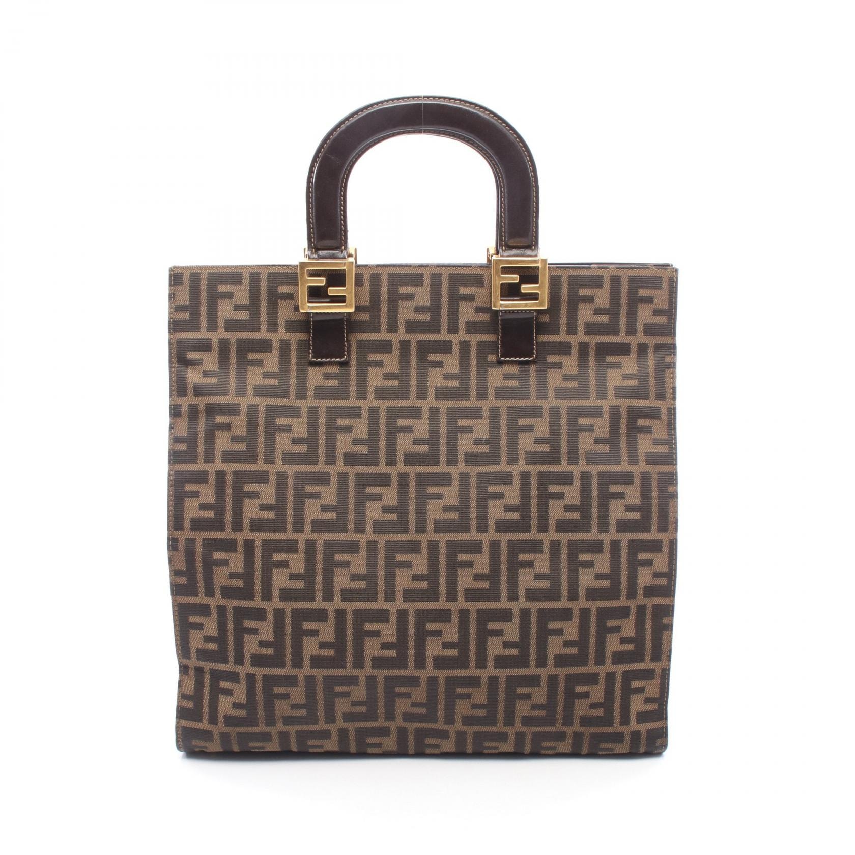 フェンディ FENDI ズッカ トートバッグ バッグ キャンバス レザー レディース ブラウン系 【中古】