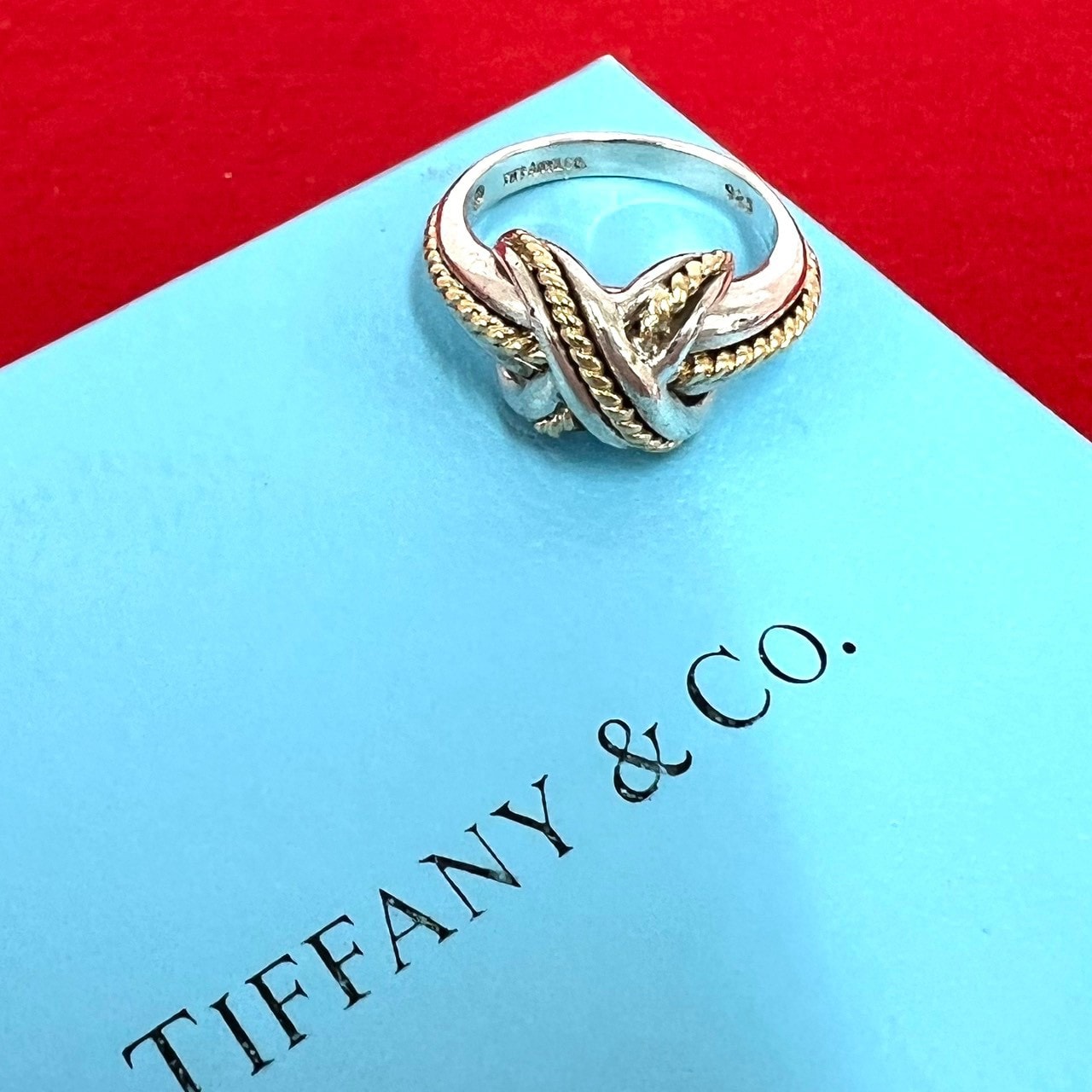 TIFFANY&Co. ティファニー シグネチャーリング シルバー925 K18イエローゴールド リング・指輪 10号 シルバー
35016