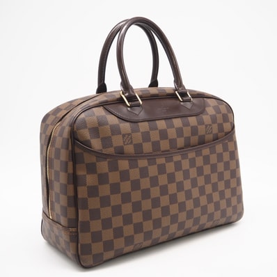 LOUIS VUITTON ルイ・ヴィトン ダミエ エベヌ ドーヴィル N47272 ハンドバッグ ブラウン コーティングキャンバス レザー メンズ