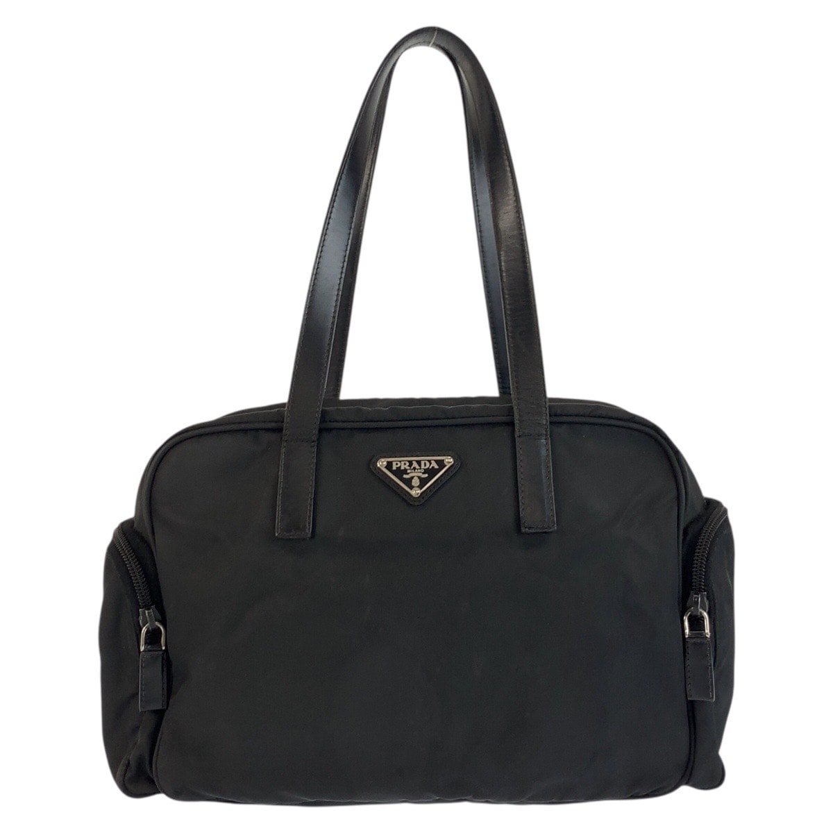 PRADA プラダ テスート 三角ロゴプレート ブラック 黒 シルバー金具 ナイロン ハンドバッグ トートバッグ 602172 【中古】