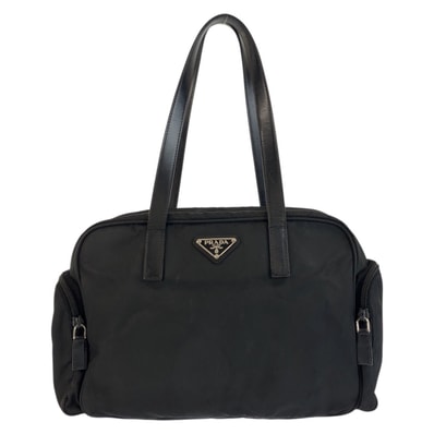 PRADA プラダ テスート 三角ロゴプレート ブラック 黒 シルバー金具 ナイロン ハンドバッグ トートバッグ 602172 【中古】