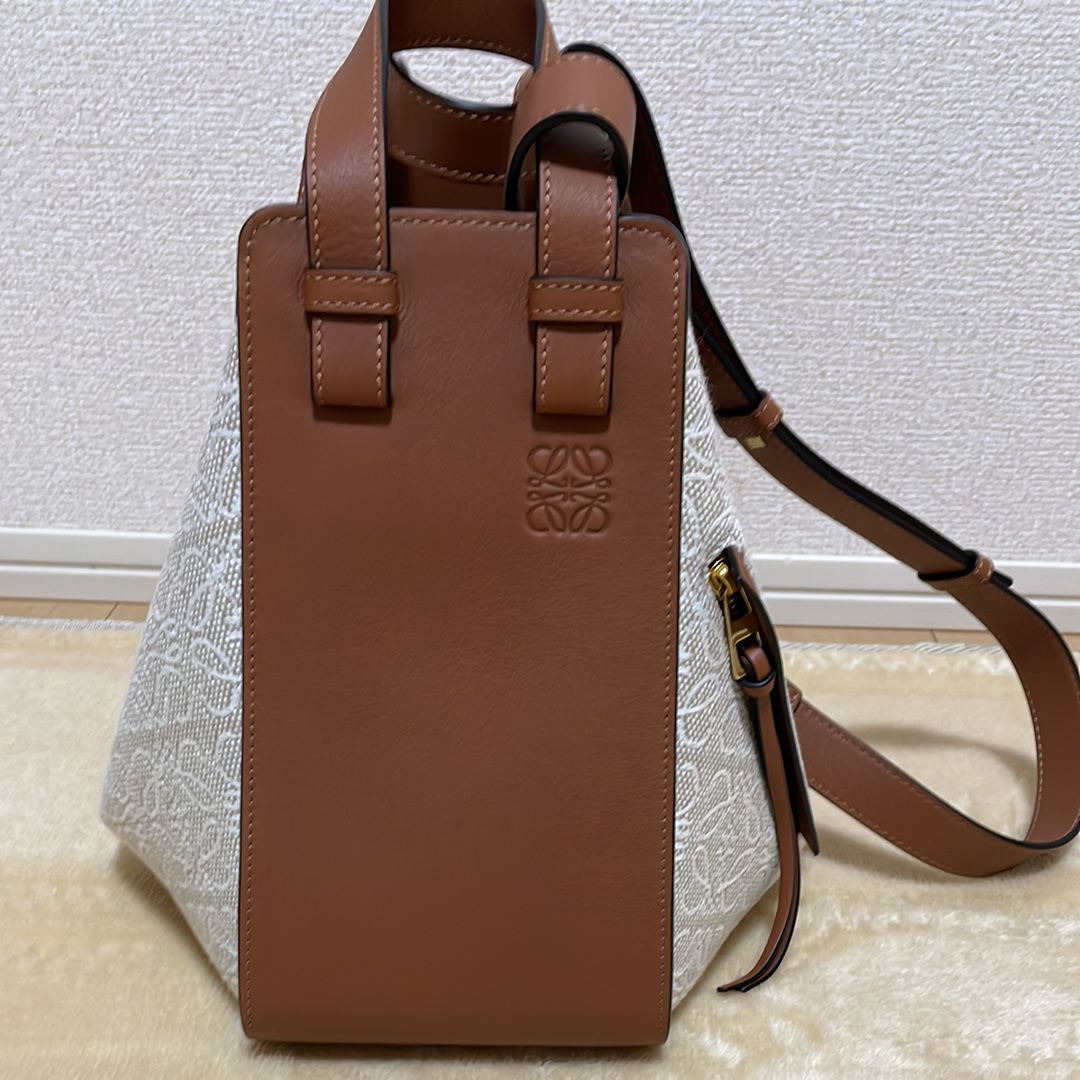 LOEWE Small Hammock Bag In Anagram Jacquard And Calfskin "Ecru/Tan"