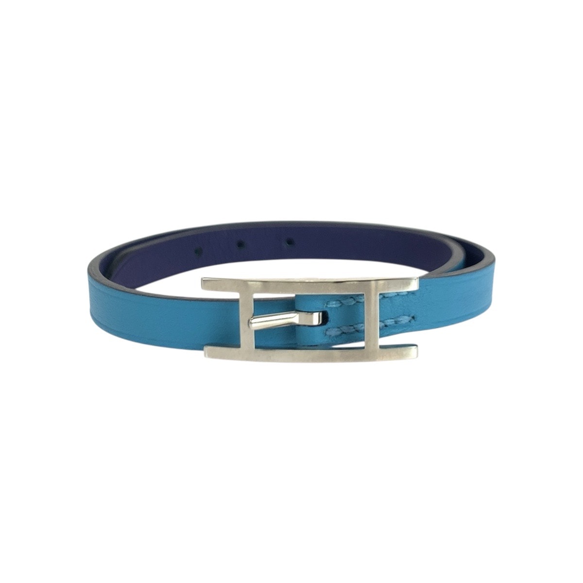 美品 HERMES エルメス ビーアピ ドゥブルトゥール ライトブルー ネイビー シルバー金具 ヴォースイフト メタル/ ブレスレット 男女兼用 T2刻印 506102 【中古】