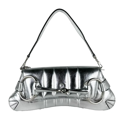 グッチ GUCCI ショルダーバッグ ホースビット レザー シルバー レディース 764255【中古】 z10775
