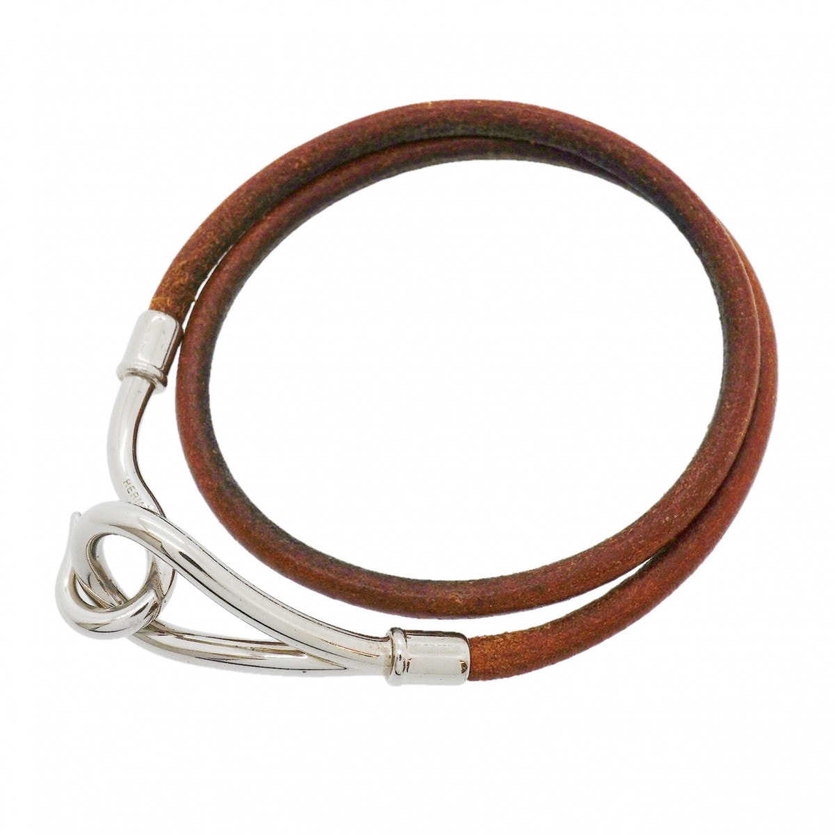 ★SALE【6jfb0986-k】エルメス ブレスレット ジャンボフック メタル レザー シルバー ブラウン【中古】レディース