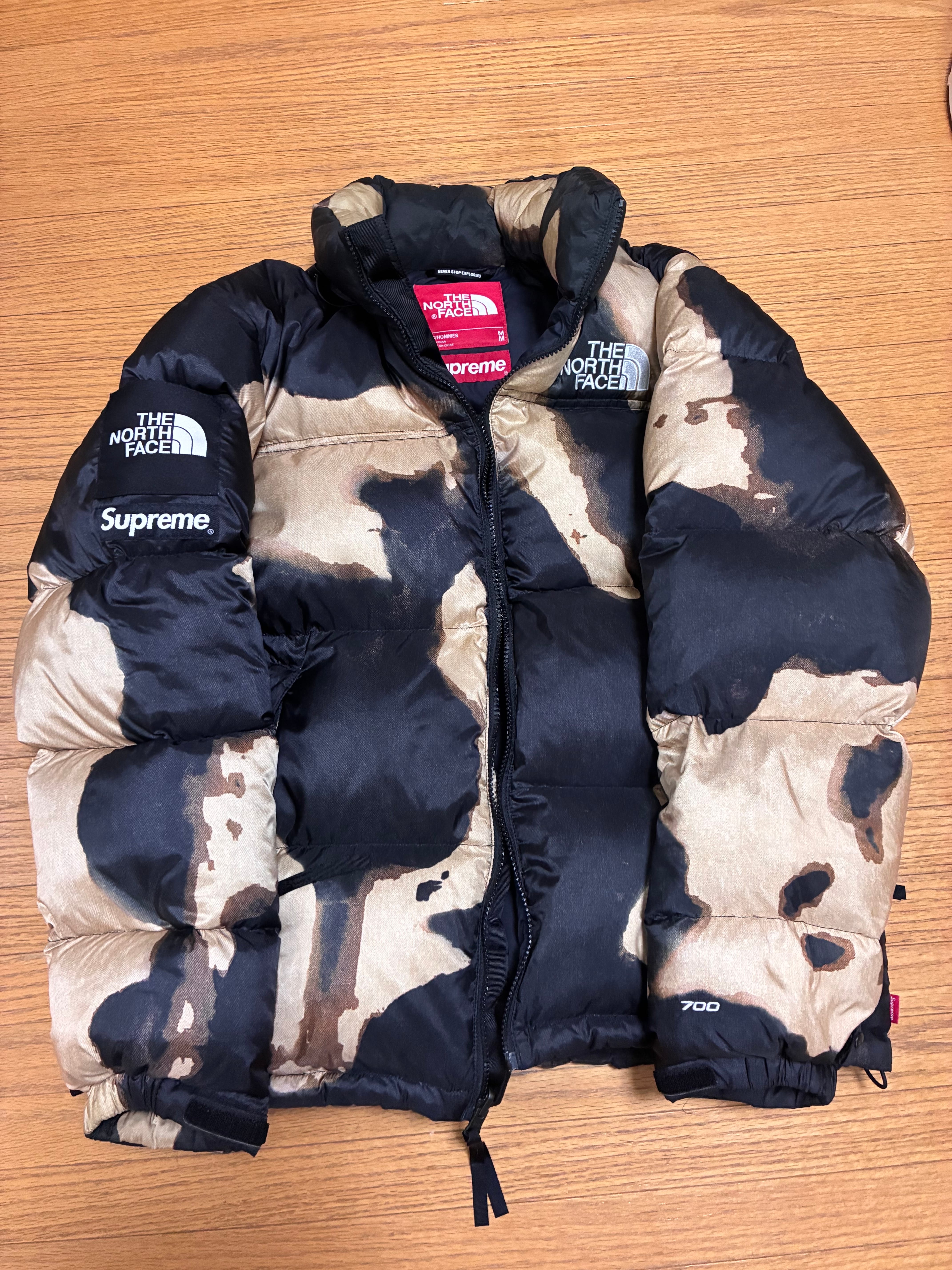 Supreme x The North Face Bleached Denim Print Nuptse Jacket "Black"