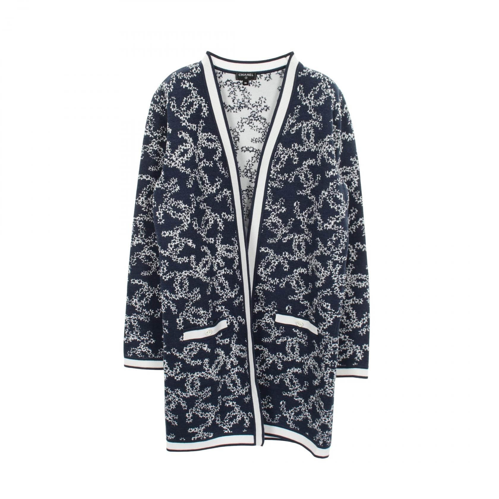 シャネル CHANEL ココマーク ロング カーディガン 衣料品 トップス コットン レディース ネイビー系 / ホワイト系 P60729K46389 【中古】