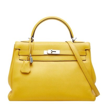 エルメス ケリー32 ハンドバッグ ショルダーバッグ 2WAY □N刻印 イエロー シルバー金具 トリヨンクレマンス レディース HERMES 中古