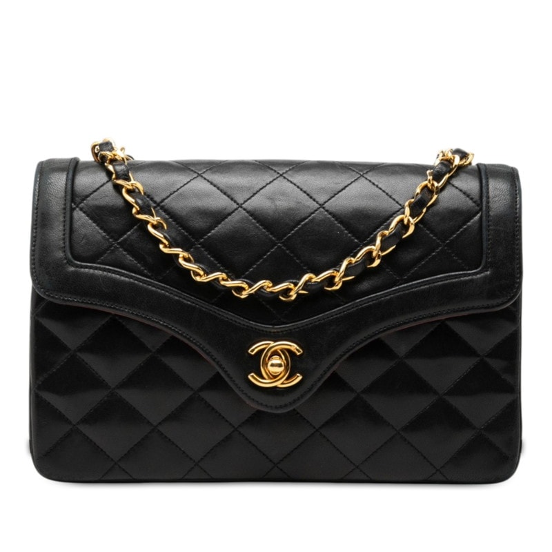シャネル ココマーク マトラッセ チェーン ショルダーバッグ ブラック ゴールド ラムスキン レディース CHANEL 中古