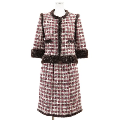 美品 シャネル ラビット ファー 05A P26781 セットアップ レディース 赤系 ブラウン CHANEL