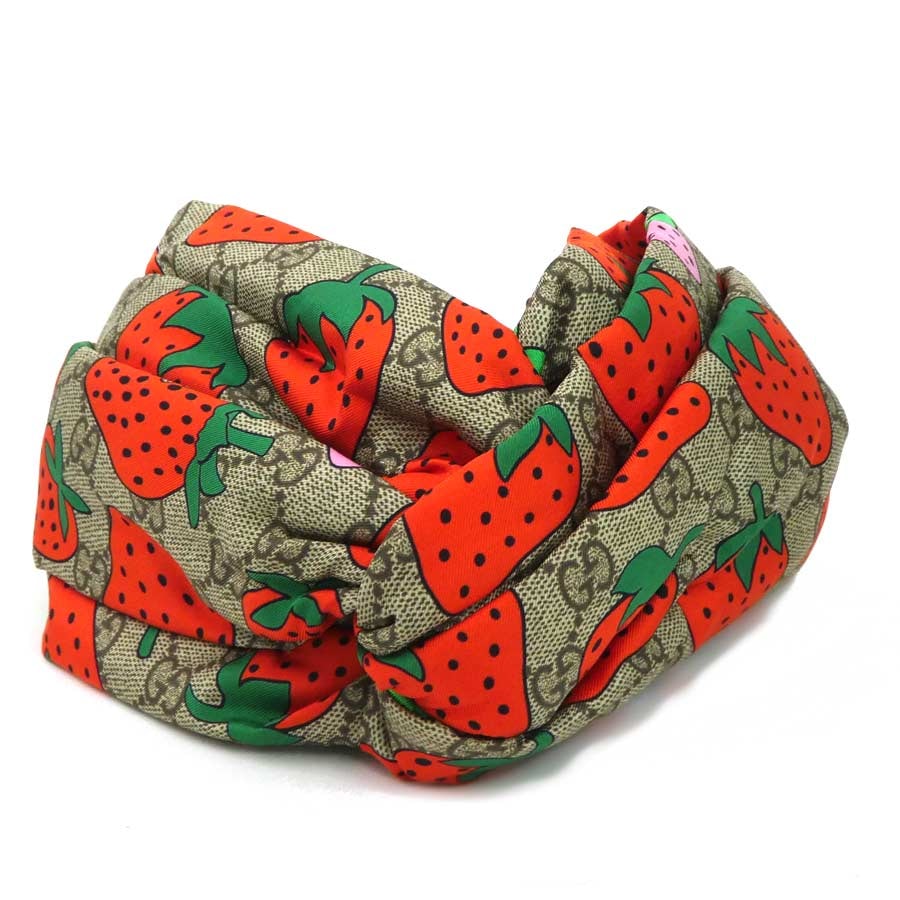 グッチ GUCCI  ヘアバンド ヘッドバンド シルク ブラウン/レッド/グリーン レディース【中古】 e60720a