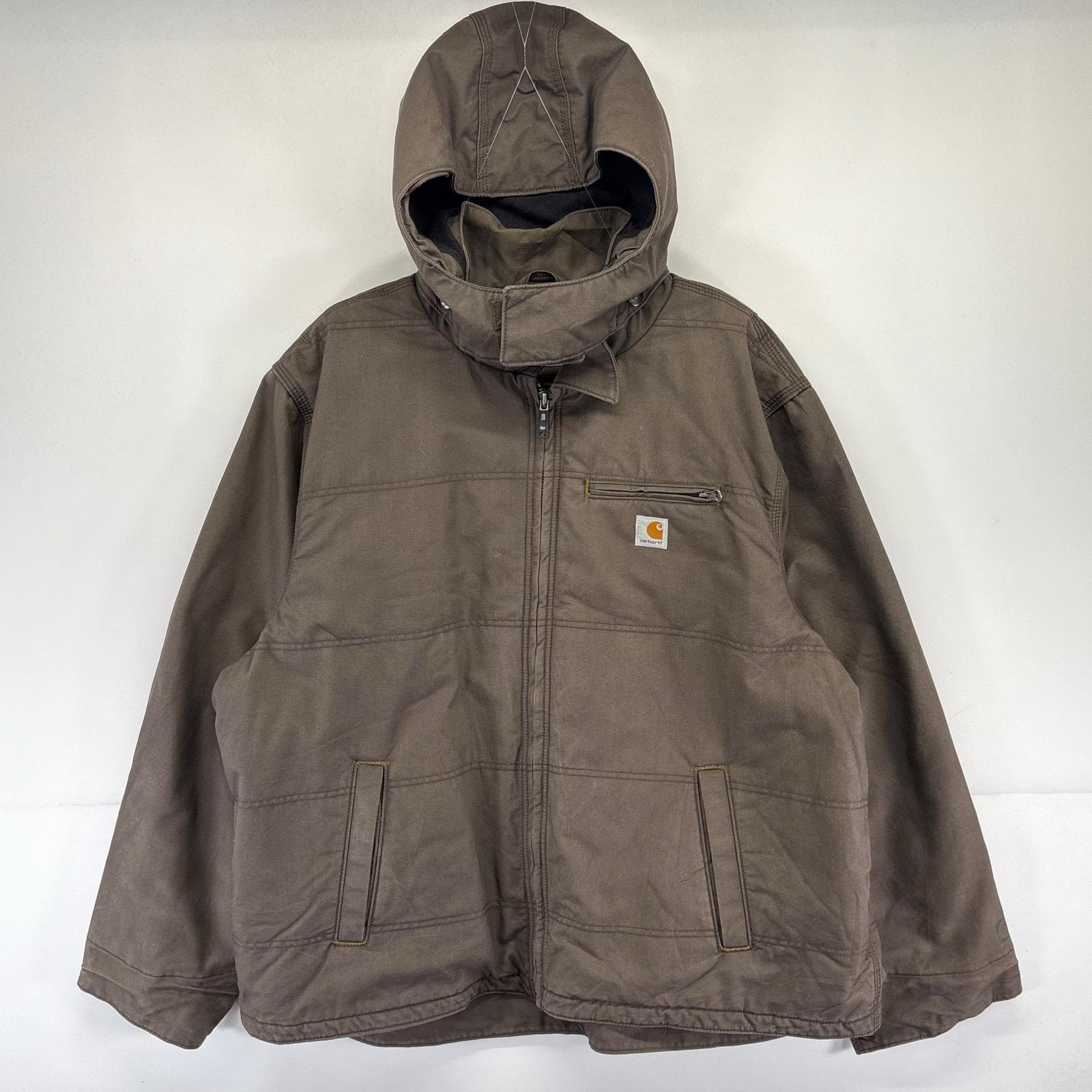 古着 カーハート Carhartt ジャケット クイックダック ワンポイントロゴ ワーク 大きいサイズ フード ダック 3XL  ブラウン系 メンズ