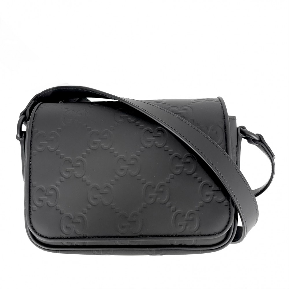 GUCCI グッチ ショルダーバッグ GGラバーエフェクト スーパーミニバッグ 肩掛け 斜め掛け 794062 ラバー    ブラック 黒 ブラック金具 レディース【中古品】