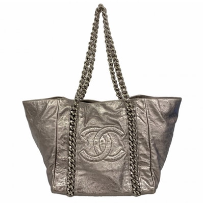 【6dd4797】シャネル チェーントート レザー シルバー シルバー金具【中古】レディース