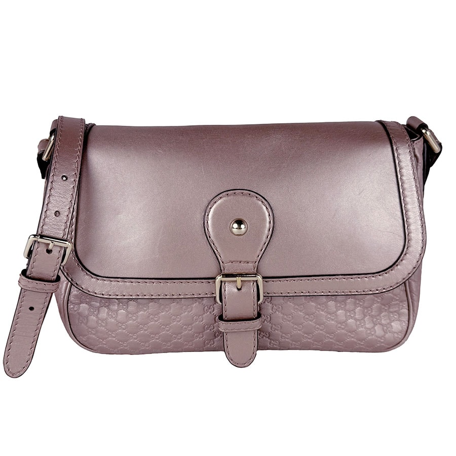 グッチ GUCCI ショルダーバッグ マイクログッチシマ レザー メタリックピンクベージュ レディース 308452【中古】 z11023