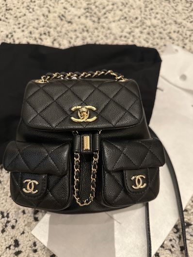 CHANEL Matelasse Chain Backpack Caviarskin "Black/Gold"