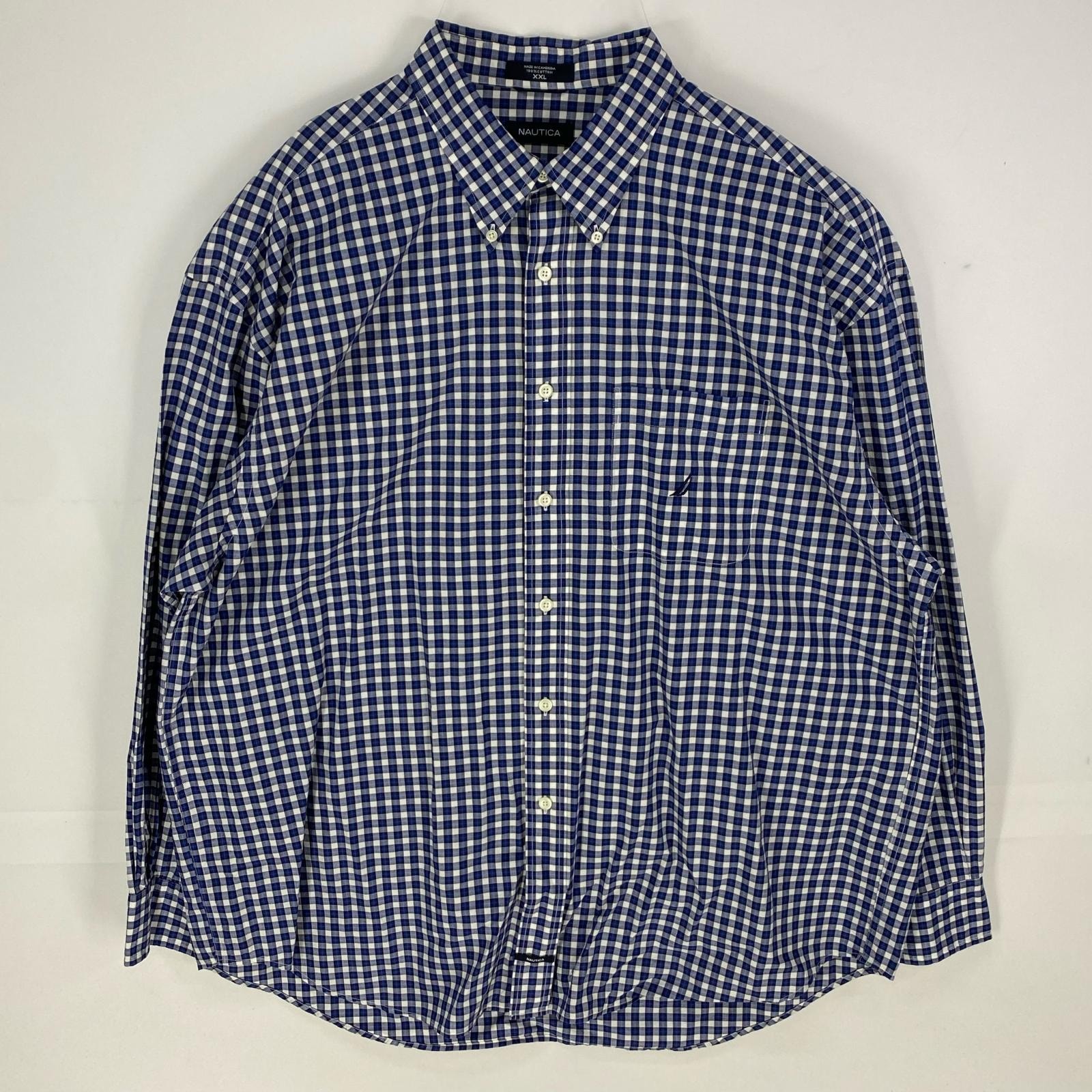 古着 ノーティカ NAUTICA 長袖シャツ ワンポイント 胸ポケット ボタンダウン 大きいサイズ 2XL  ブルー系 チェック メンズ