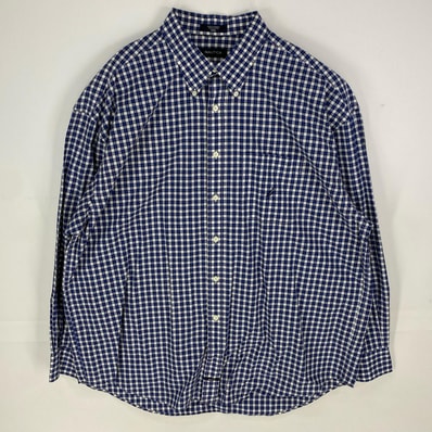 古着 ノーティカ NAUTICA 長袖シャツ ワンポイント 胸ポケット ボタンダウン 大きいサイズ 2XL ブルー系 チェック メンズ