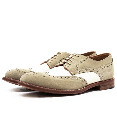 SALE【美品】Brooks Brothers ブルックスブラザーズ ドレスシューズ スウェード/キャンバス サイズ 8 メンズ ウィングチップ フルブローグ ダービー 外羽根式式 靴 袋付属 アイボリー サンドベージュ イタリア製