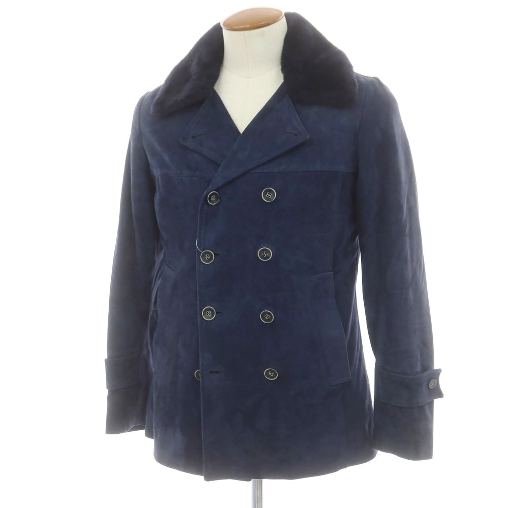 【中古】エンメティ EMMETI ゴートスキンスエード ファー ピーコート ネイビー【サイズ44】【メンズ】