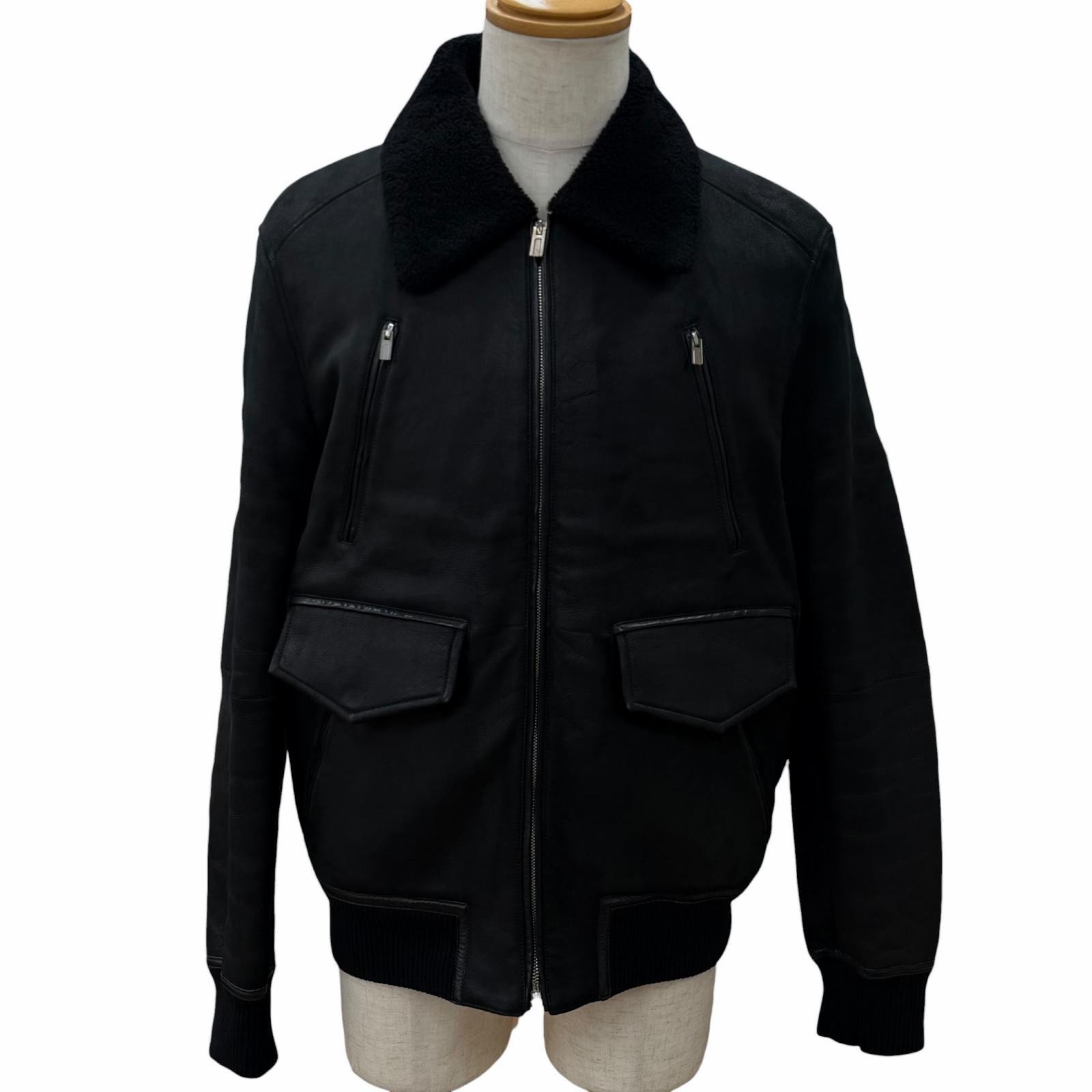 美品 エルメス ムートンジャケット ブラック メンズ 50 H443400HF0250