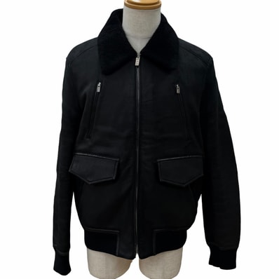 美品 エルメス ムートンジャケット ブラック メンズ 50 H443400HF0250