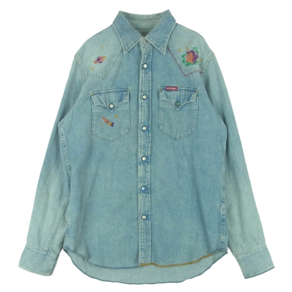 HYSTERIC GLAMOUR ヒステリックグラマー 0253AH06 JUPITER 刺繍 デニム ウエスタン 長袖 シャツ インディゴブルー系 M【中古】