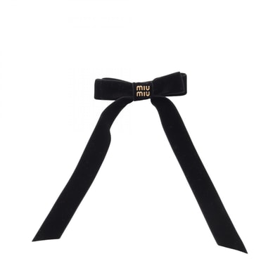 ミュウ ミュウ Miu Miu ロゴ リボン バレッタ アクセサリー GP(ゴールドメッキ) ベロア レディース ブラック系 / ゴールド系 【中古】