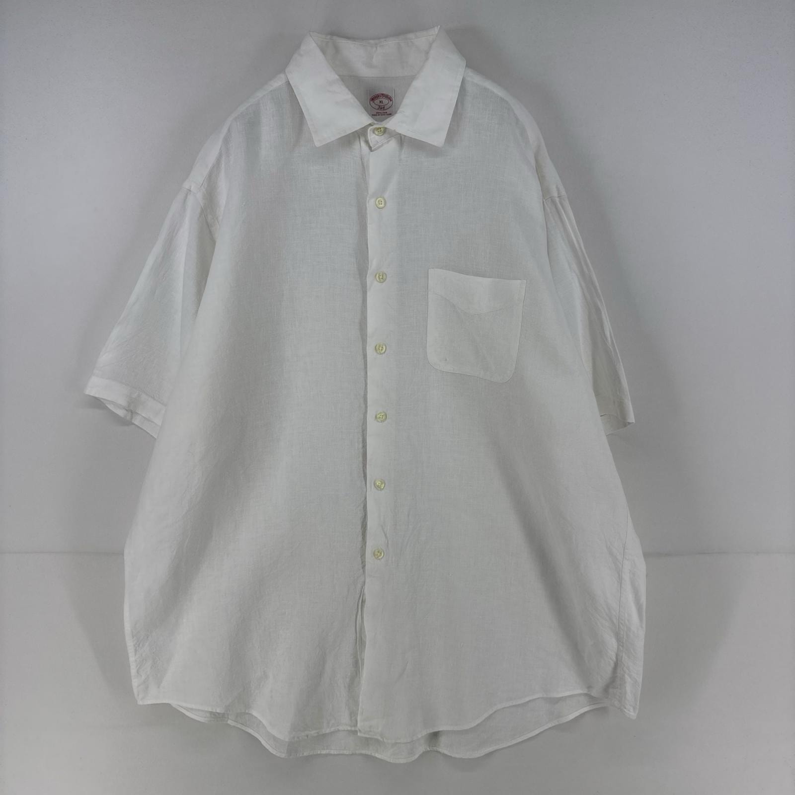 古着 ブルックスブラザーズ Brooks Brothers 半袖シャツ 346 胸ポケット リネン 大きいサイズ XL ホワイト 無地 メンズ