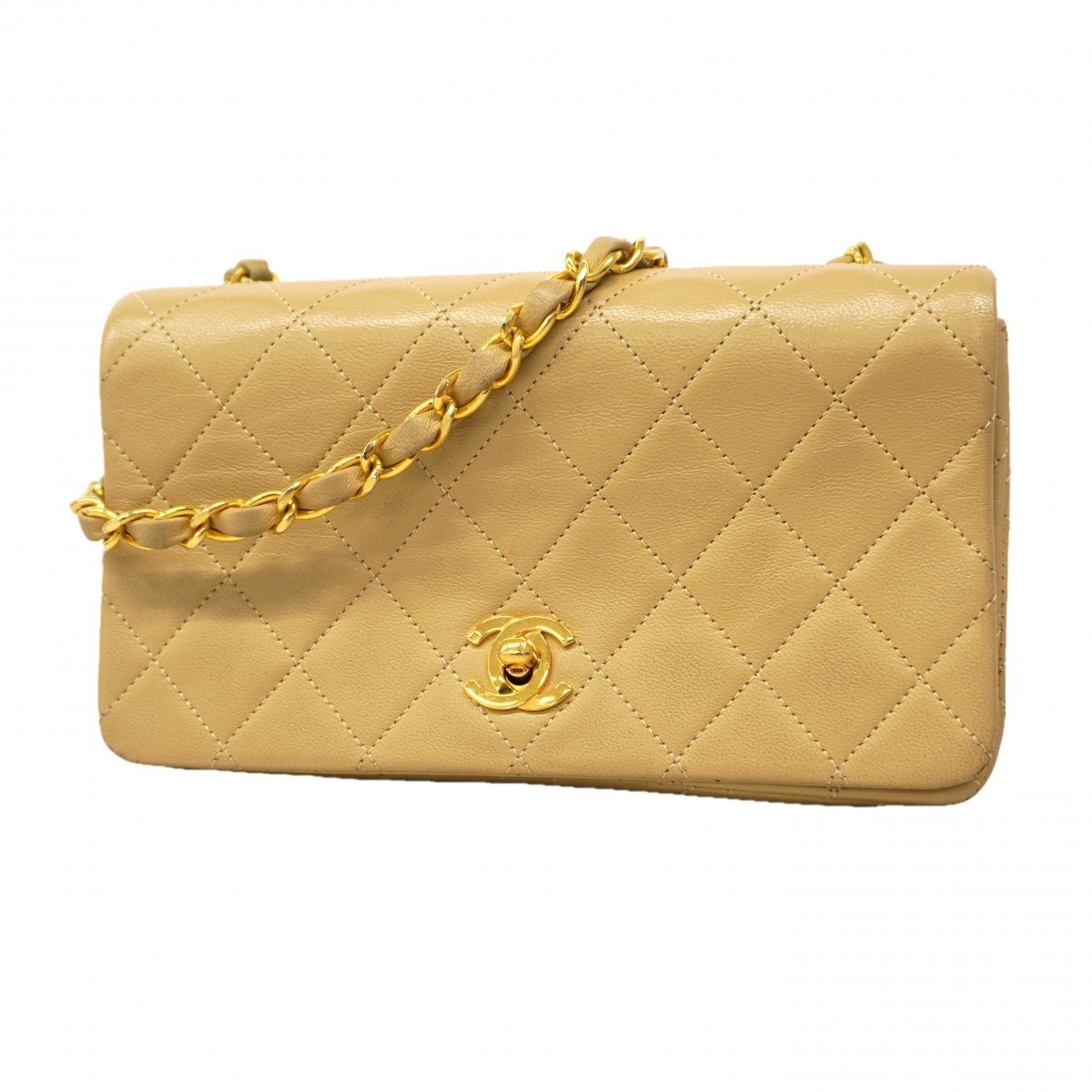 ★SALE【6ce6133-k】シャネル ショルダーバッグ マトラッセ チェーンショルダー ラムスキン ベージュ ゴールド金具【中古】レディース