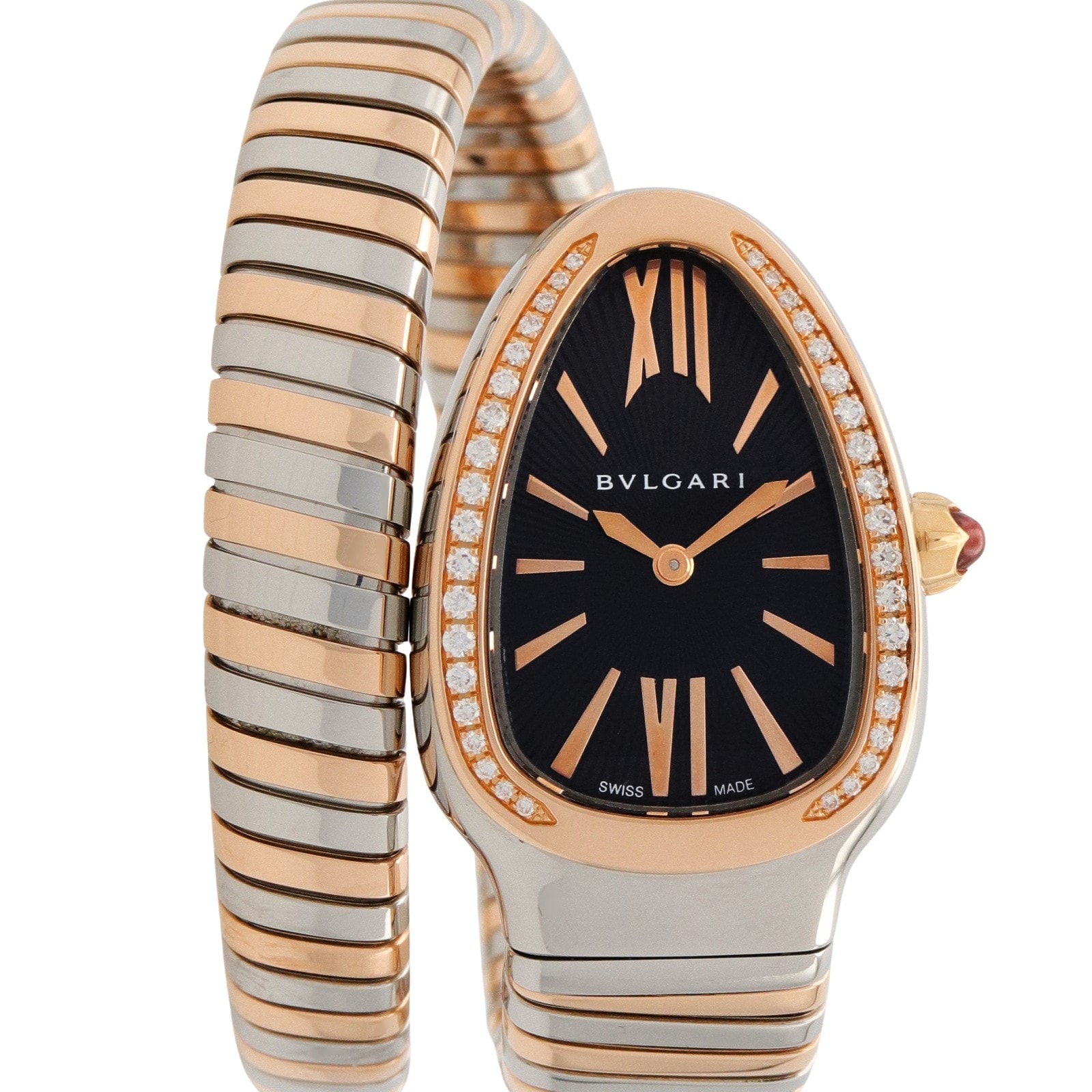 ブルガリ BVLGARI セルペンティ トゥボガス ダイヤベゼル 腕時計 時計 K18PG(ピンクゴールド) ステンレススチール ダイヤモンド レディース ブラック系 SP35SPG 【中古】