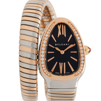 ブルガリ BVLGARI セルペンティ トゥボガス ダイヤベゼル 腕時計 時計 K18PG(ピンクゴールド) ステンレススチール ダイヤモンド レディース ブラック系 SP35SPG 【中古】