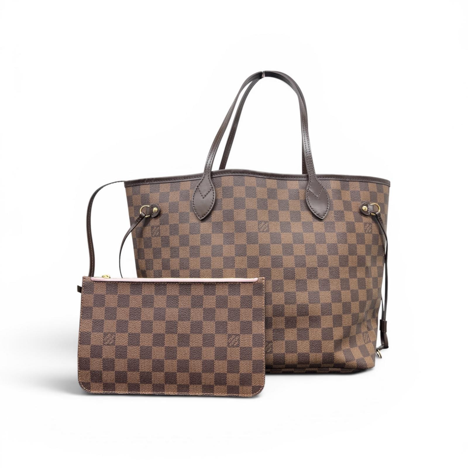 LOUIS VUITTON 極美品 ルイヴィトン ネヴァーフルMM ダミエエベヌ ローズバレリーヌ トートバッグ N41603 PVC レザー AR4186 ブラウン ピンク 肩掛け ショッピングバッグ LV Aランク 中古 鑑定済