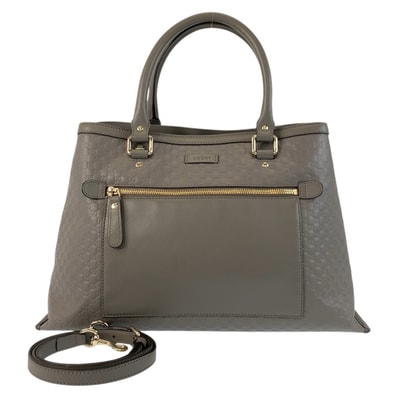 美品 GUCCI グッチ マイクログッチシマ グレー ゴールド金具 レザー トートバッグ ショルダーバッグ 2way 502718 【中古】