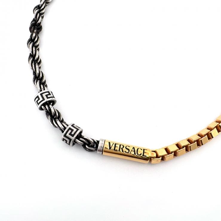 ヴェルサーチェ VERSACE  ネックレス ラ ヴァカンツァ グレカ モチーフ ロゴ アンティーク仕上 メタル【鑑定済み】正規品
