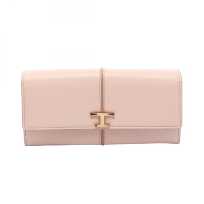 トッズ TOD'S Tタイムレス 二つ折り長財布 財布 レザー レディース ピンク系 【中古】