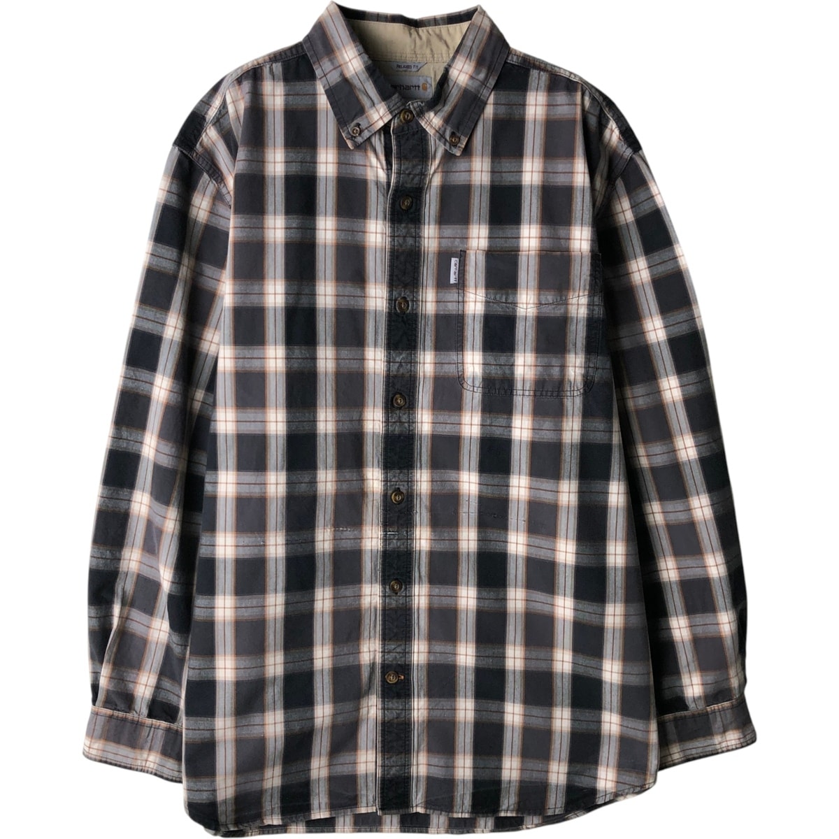 古着 カーハート Carhartt RELAXED FIT オンブレチェック 長袖 ボタンダウン ワークシャツ メンズL相当/eaa619773