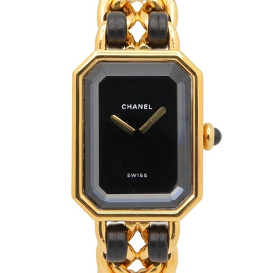シャネル CHANEL プルミエール M 腕時計 時計 GP(ゴールドメッキ) レザー レディース ブラック系 H0001 【中古】