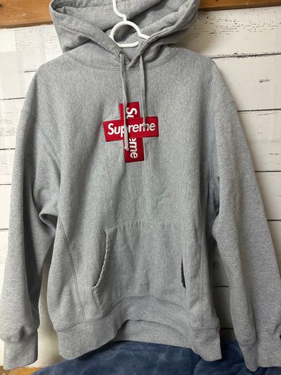 Supreme Cross Box Logo Hooded Sweatshirt "Grey"